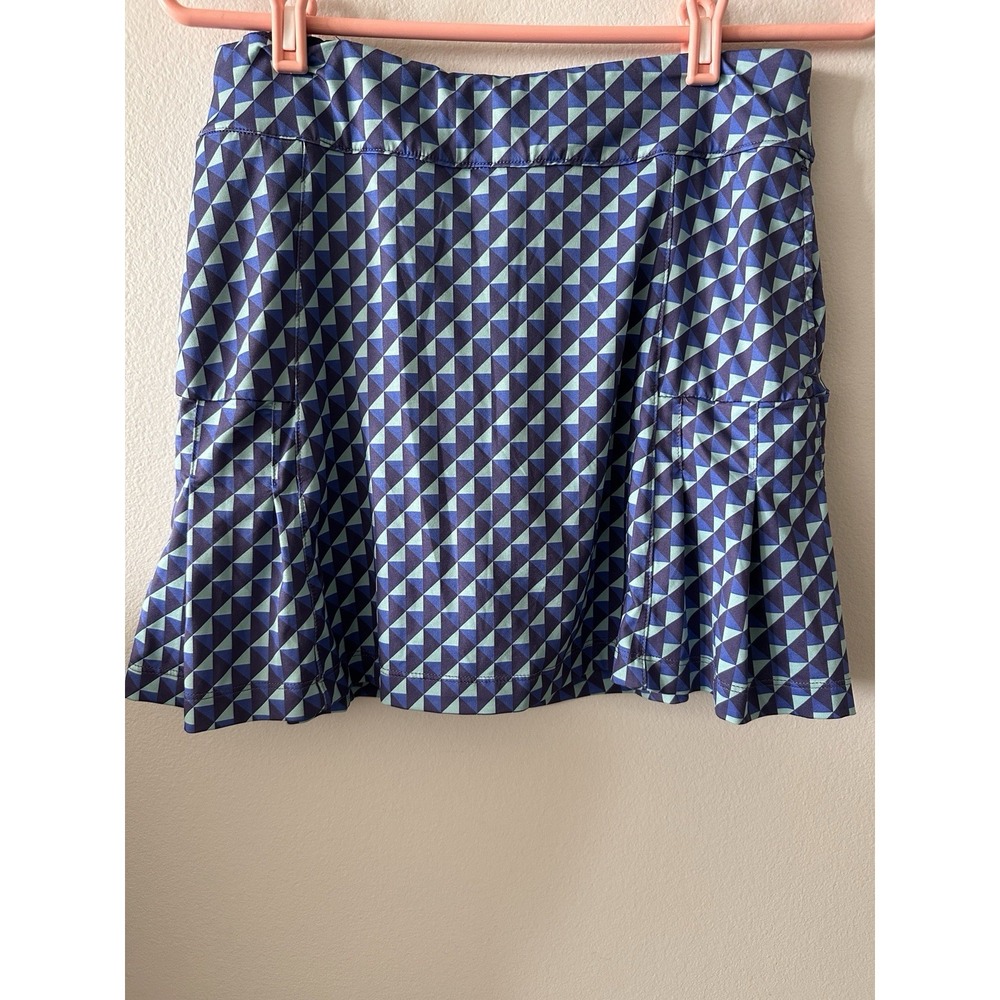 Lillie Green Women Sz S Golf Tennis Skort Skirt Aqua Navy Check Stretch Flare